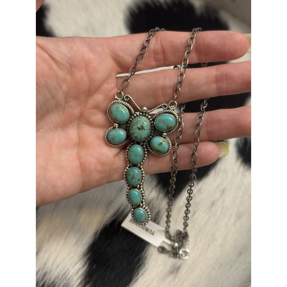 Native American Sterling Silver Blue Turquoise Multistone Dragonfly Necklace - Picture 13 of 13